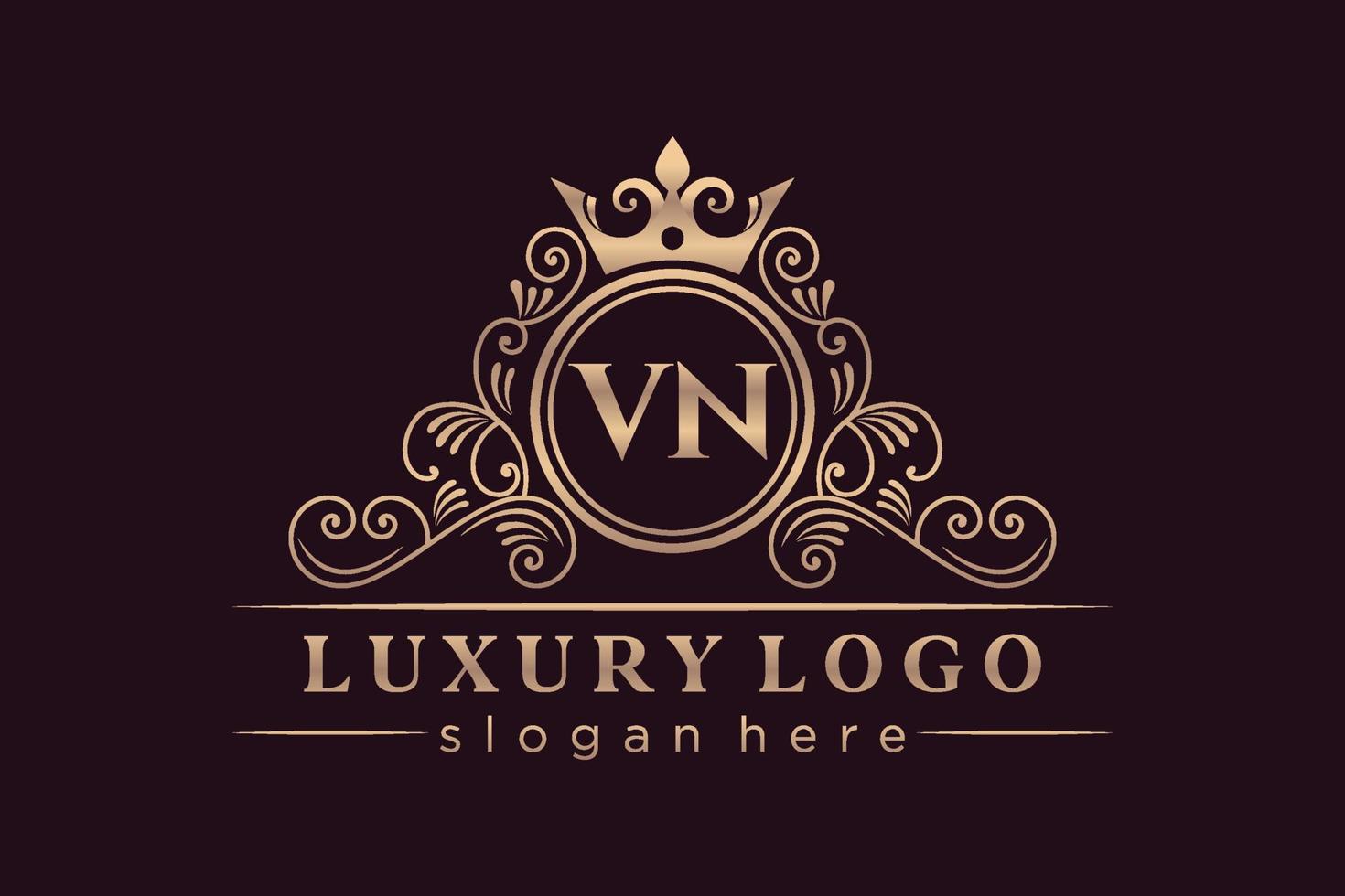 VN Initial Letter Gold calligraphic feminine floral hand drawn heraldic monogram antique vintage style luxury logo design Premium Vector