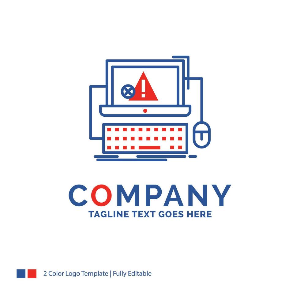 Company Name Logo Design For Computer. crash. error. failure. system. Blue and red Brand Name Design with place for Tagline. Abstract Creative Logo template for Small and Large Business. vector