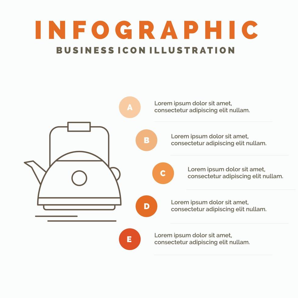 té. tetera. tetera. cámping. plantilla de infografía pot para sitio web y presentación. icono de línea gris con ilustración de vector de estilo infográfico naranja