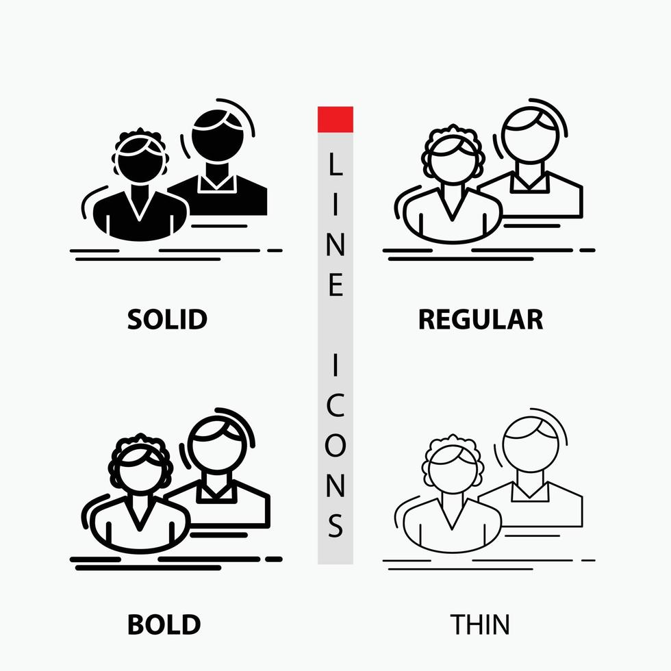 student. employee. group. couple. team Icon in Thin. Regular. Bold Line and Glyph Style. Vector illustration