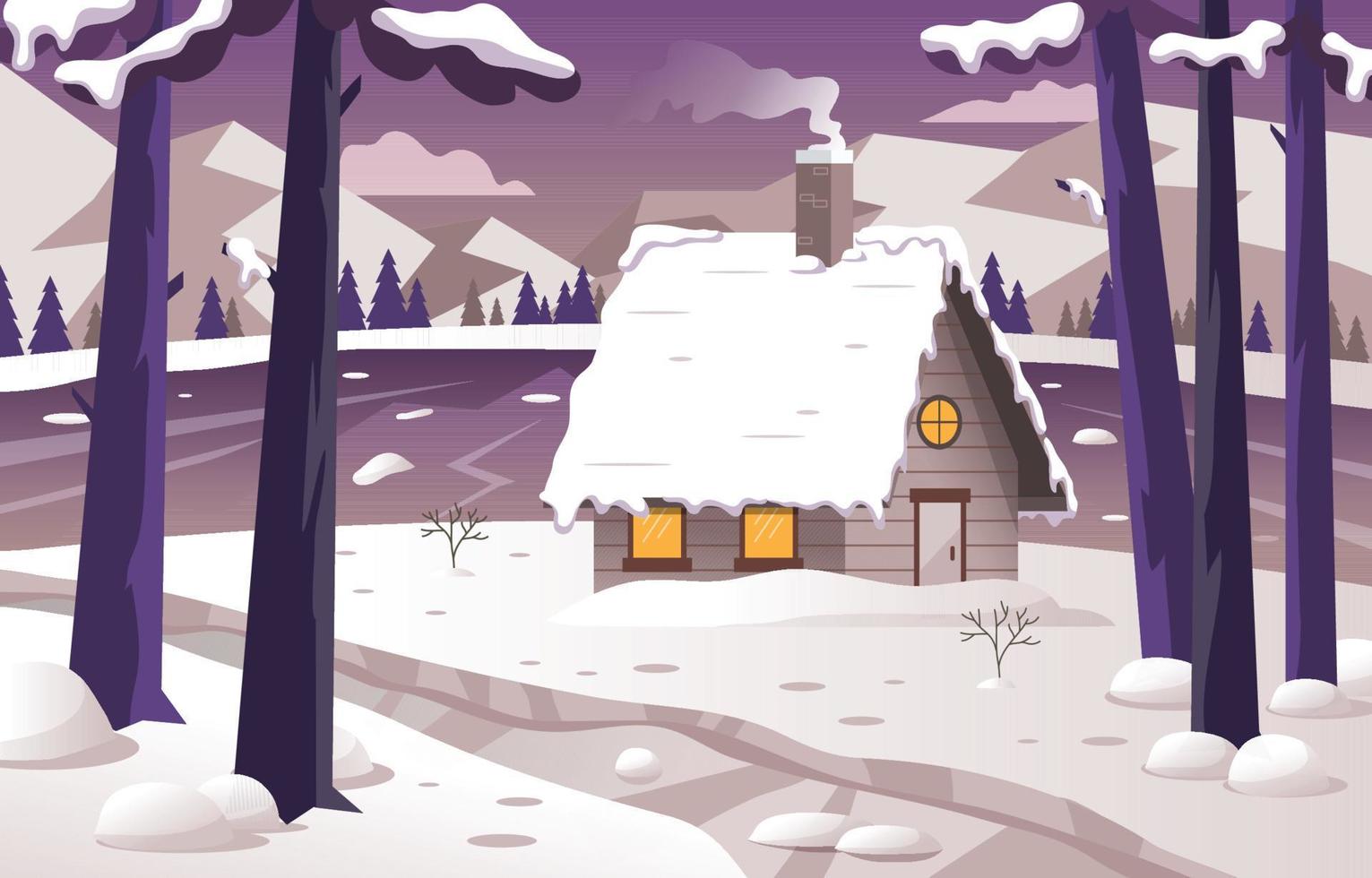 A House Near The Lake on Winter Day vector