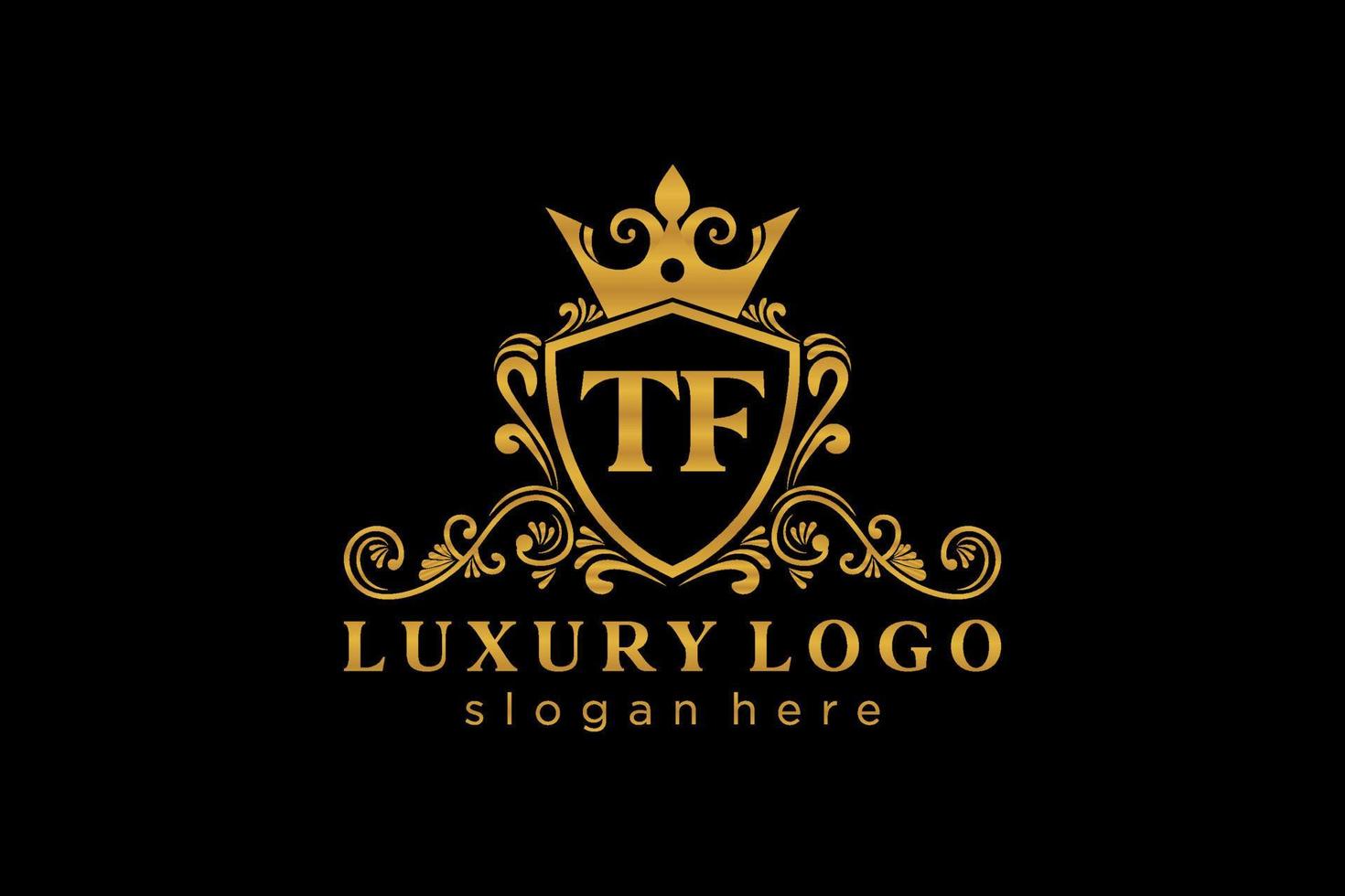 Initial TF Letter Royal Luxury Logo template in vector art for Restaurant, Royalty, Boutique, Cafe, Hotel, Heraldic, Jewelry, Fashion and other vector illustration.