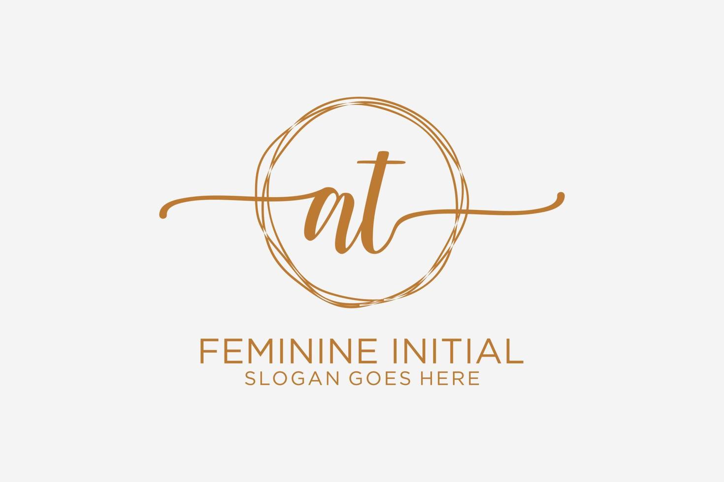 Initial AT beauty monogram and elegant logo design handwriting logo of initial signature, wedding, fashion, floral and botanical with creative template. vector