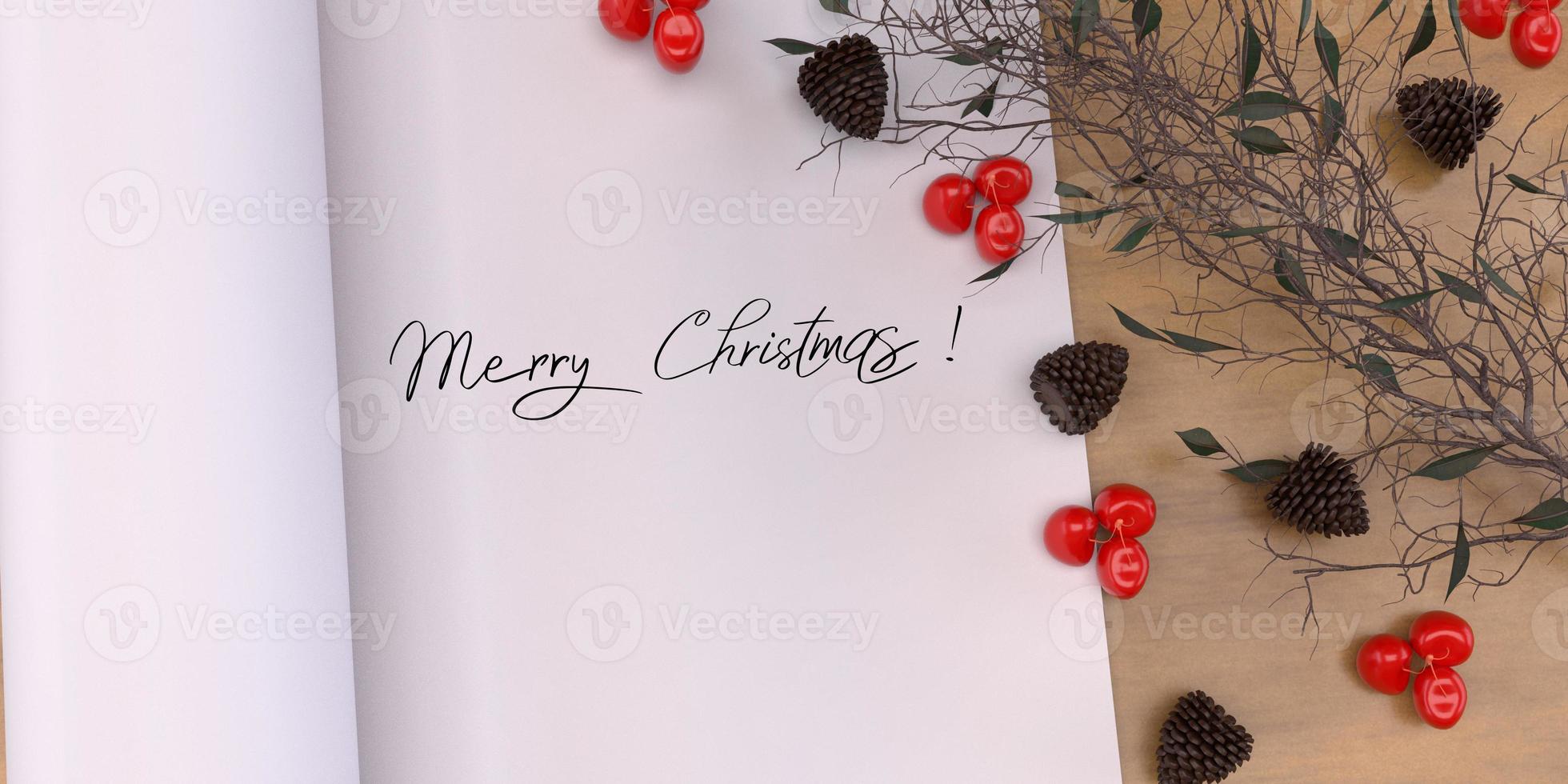 Book paper banner postcard white isolated mock up empty cherry pine cone decoration ornament merry christmas happy new year december january time calendar xmas celebration festival event winter season photo