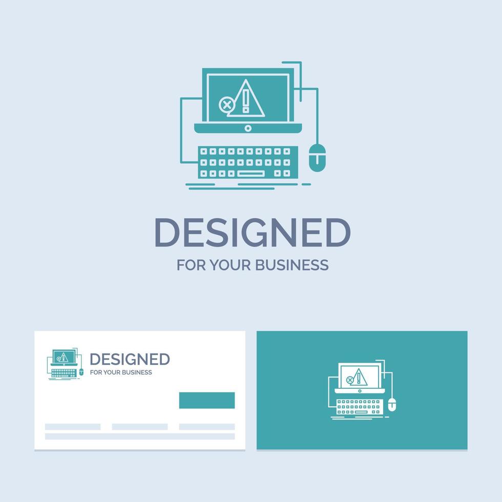 Computer. crash. error. failure. system Business Logo Glyph Icon Symbol for your business. Turquoise Business Cards with Brand logo template. vector