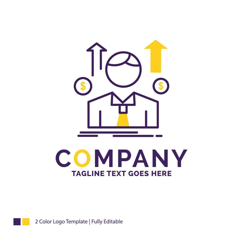 Company Name Logo Design For Business. man. avatar. employee. sales man. Purple and yellow Brand Name Design with place for Tagline. Creative Logo template for Small and Large Business. vector