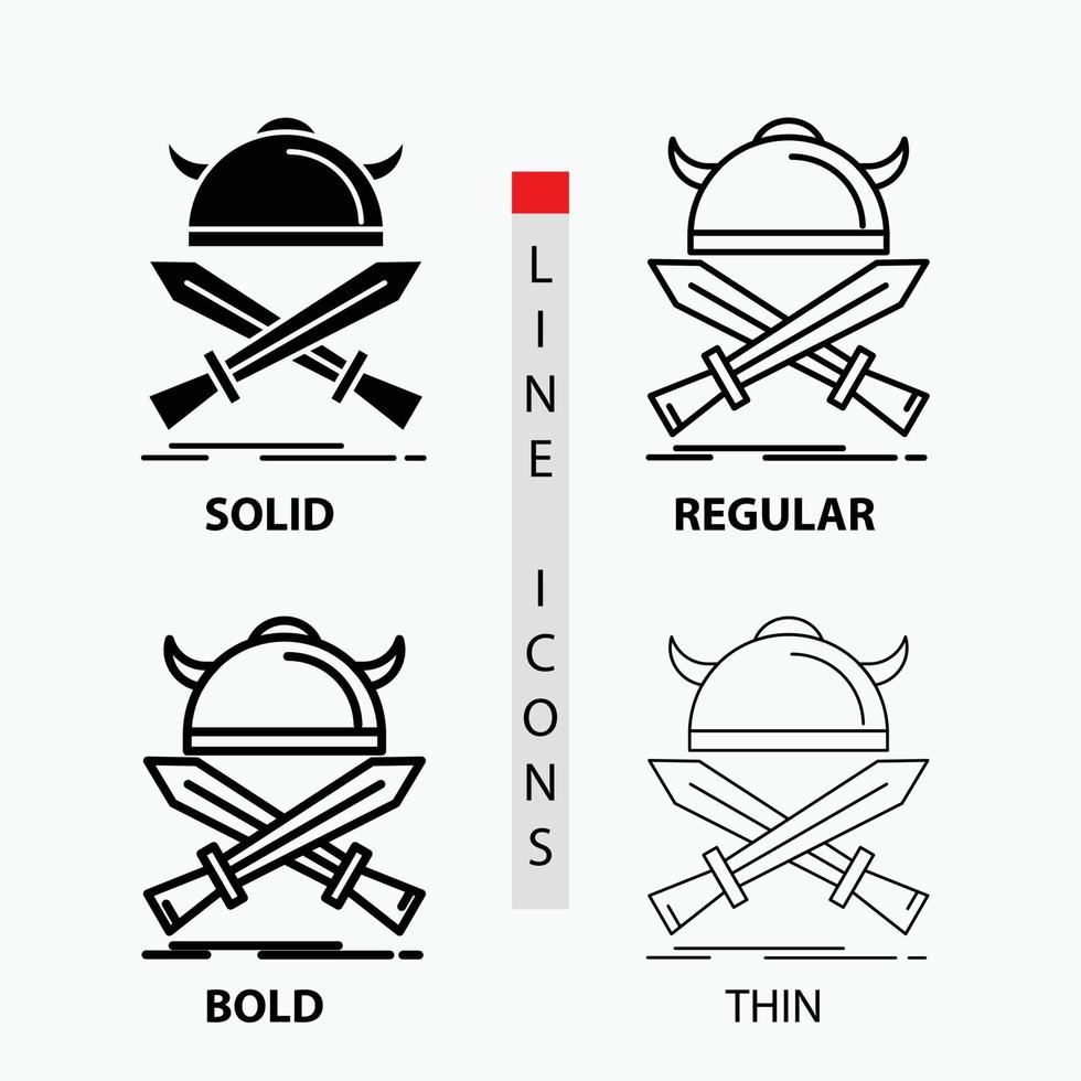 battle. emblem. viking. warrior. swords Icon in Thin. Regular. Bold Line and Glyph Style. Vector illustration