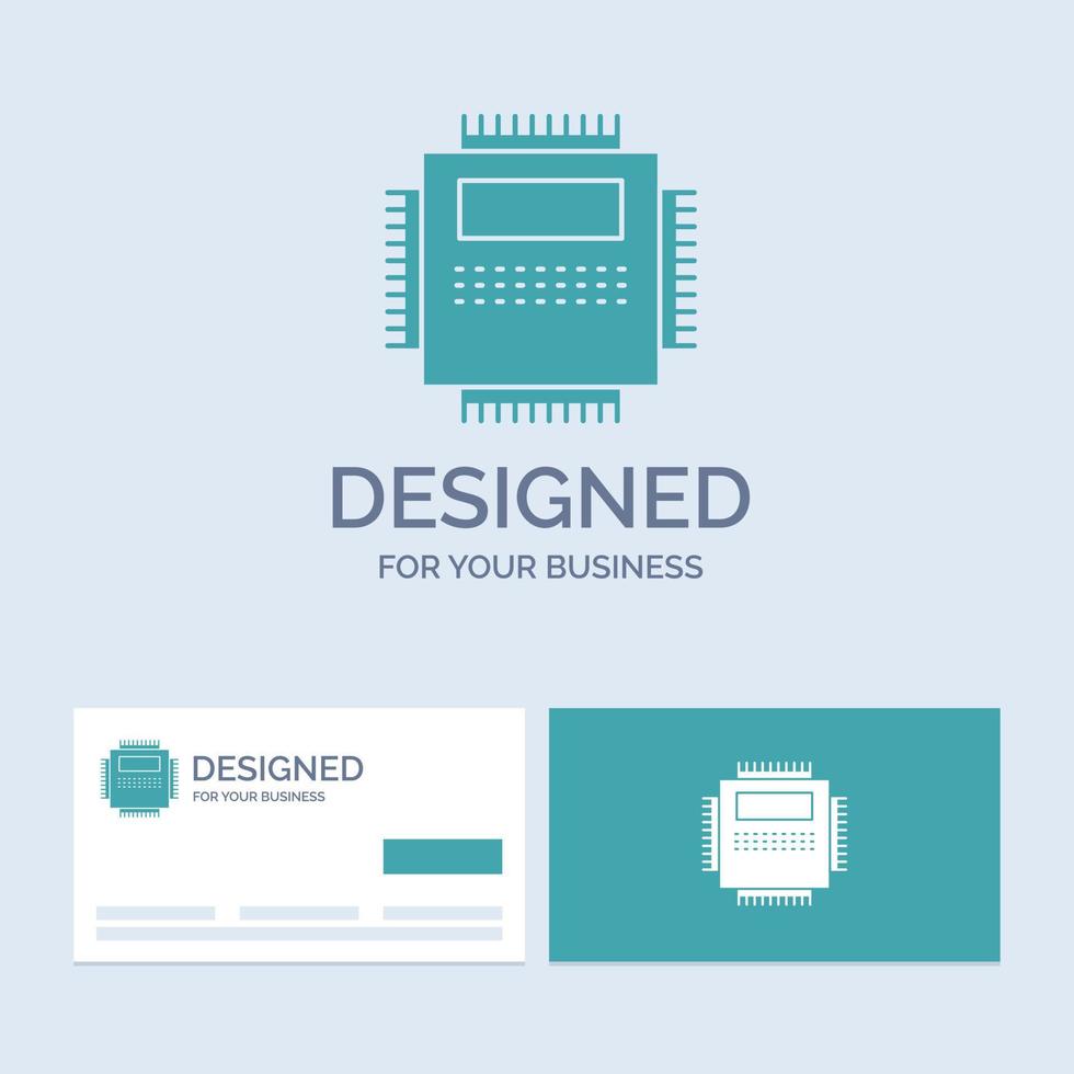 Processor. Hardware. Computer. PC. Technology Business Logo Glyph Icon Symbol for your business. Turquoise Business Cards with Brand logo template. vector