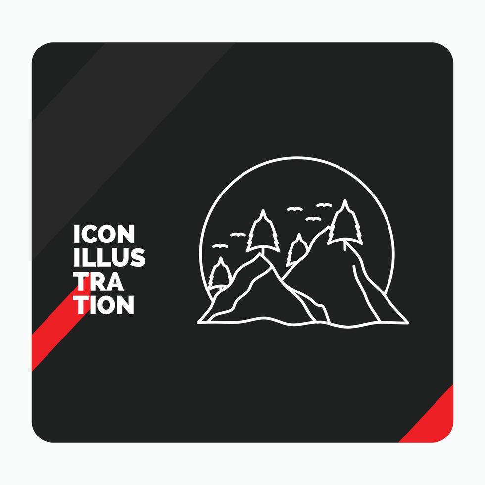 Red and Black Creative presentation Background for hill. landscape. nature. mountain. sun Line Icon vector