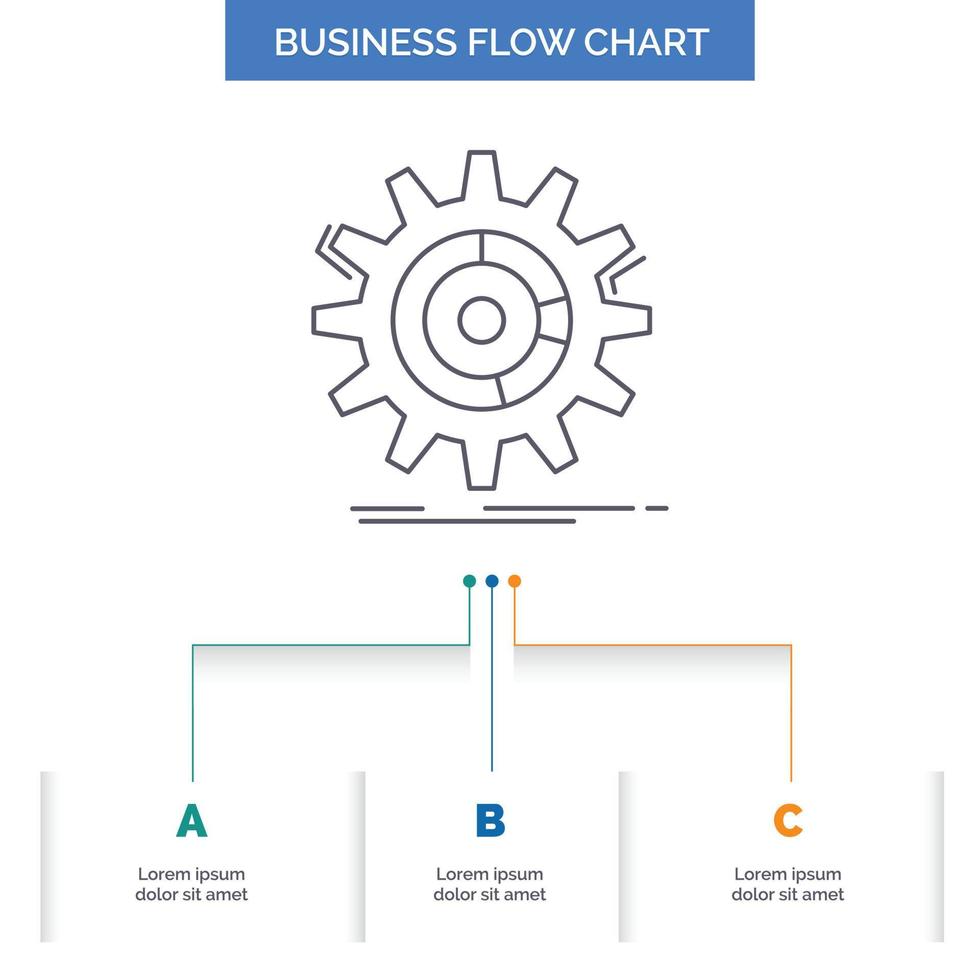 setting. data. management. process. progress Business Flow Chart Design with 3 Steps. Line Icon For Presentation Background Template Place for text vector