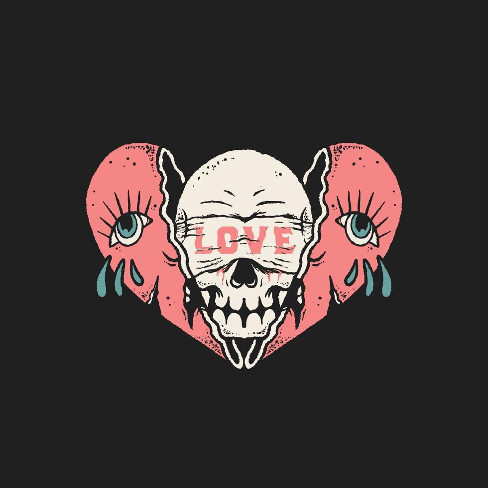 Skull head with broken heart tattoo vector