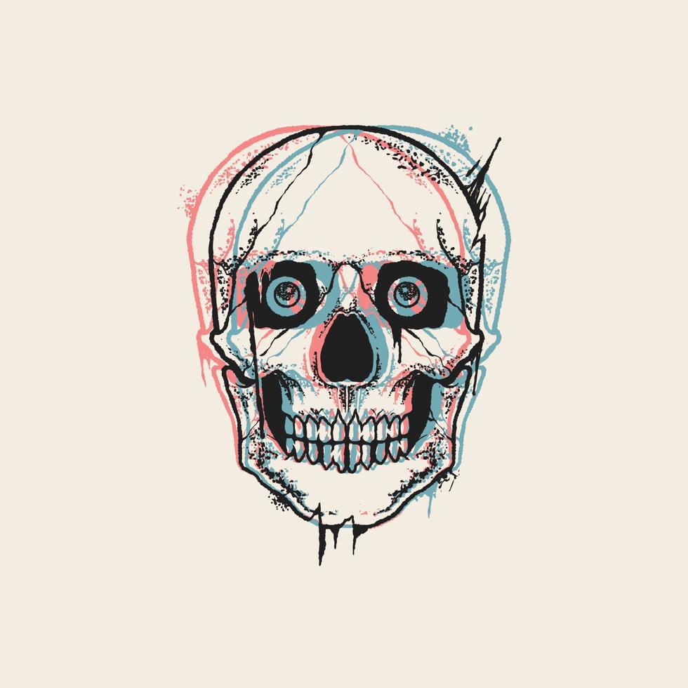 vintage human skull with glitch vector