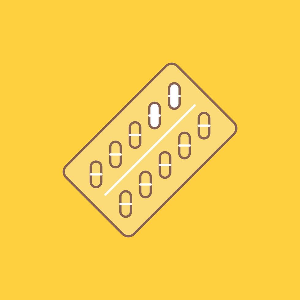 medicine. Pill. drugs. tablet. packet Flat Line Filled Icon. Beautiful Logo button over yellow background for UI and UX. website or mobile application vector