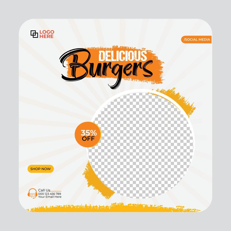 Restaurant food menu template, delicious burger social media poster vector