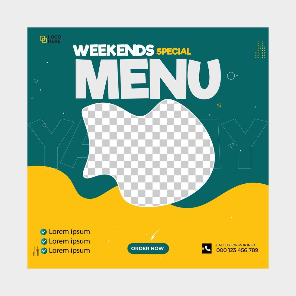 Weekend special offer social media menu template vector