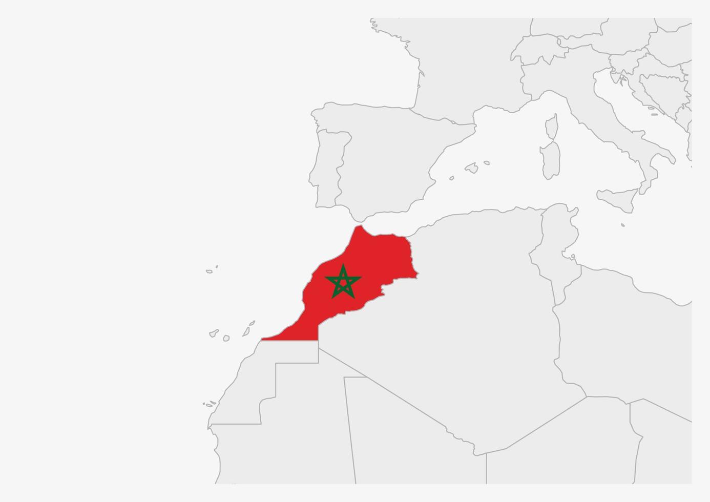 mapa de marruecos resaltado en los colores de la bandera de marruecos vector