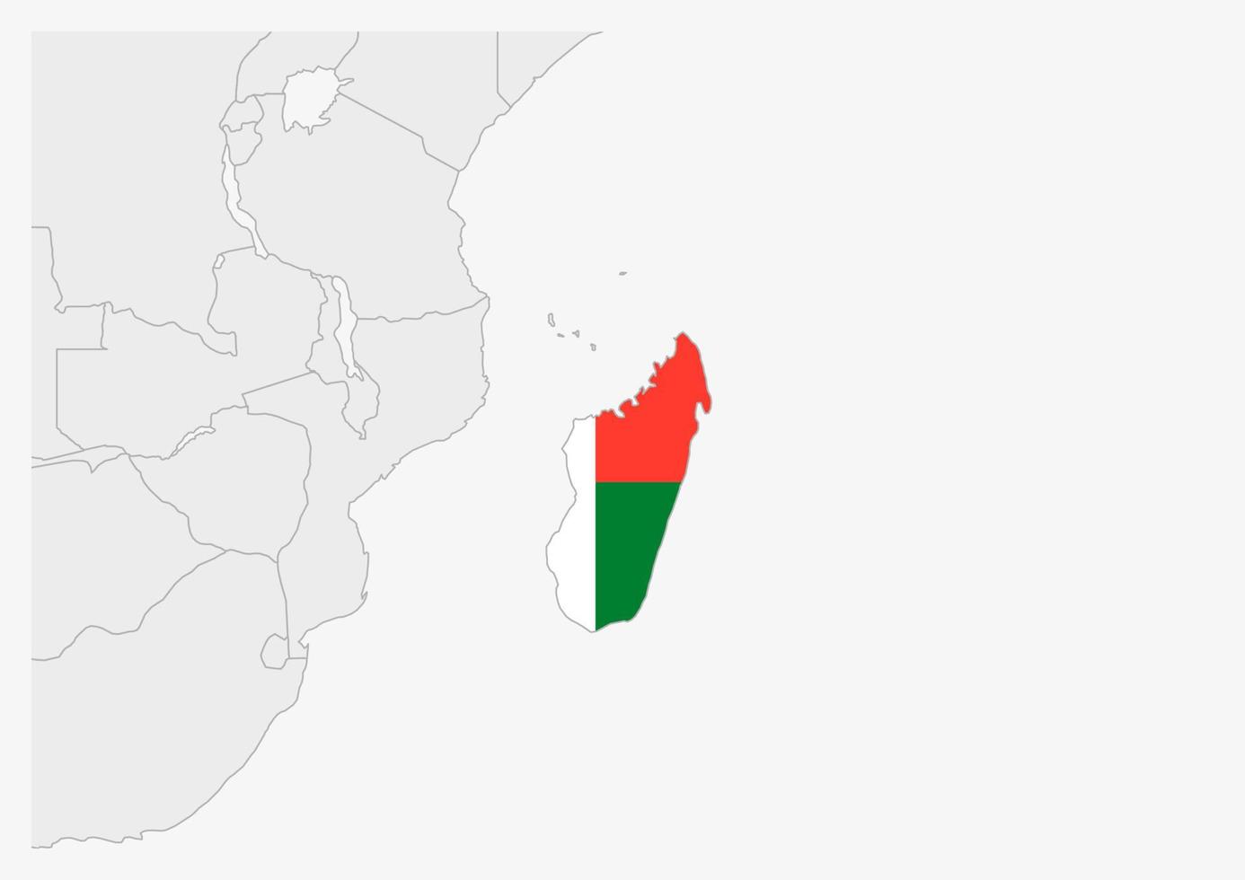 mapa de madagascar resaltado en los colores de la bandera de madagascar vector