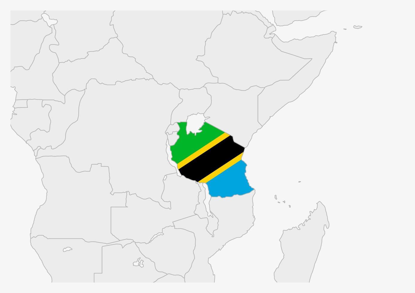 Tanzania map highlighted in Tanzania flag colors vector