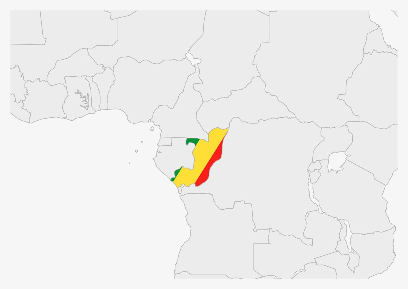 mapa del congo resaltado en los colores de la bandera del congo vector