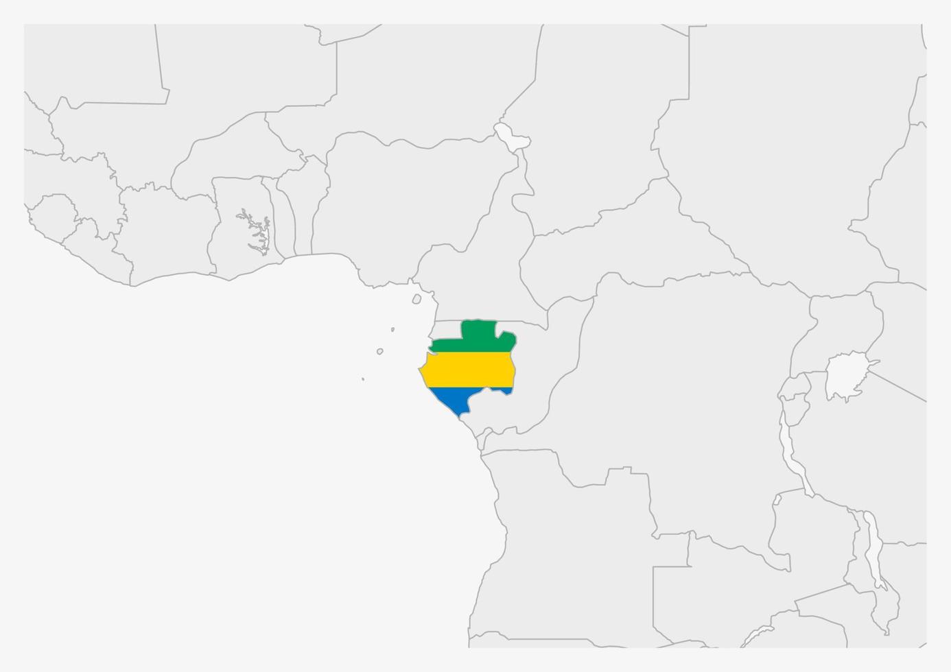 Gabon map highlighted in Gabon flag colors vector