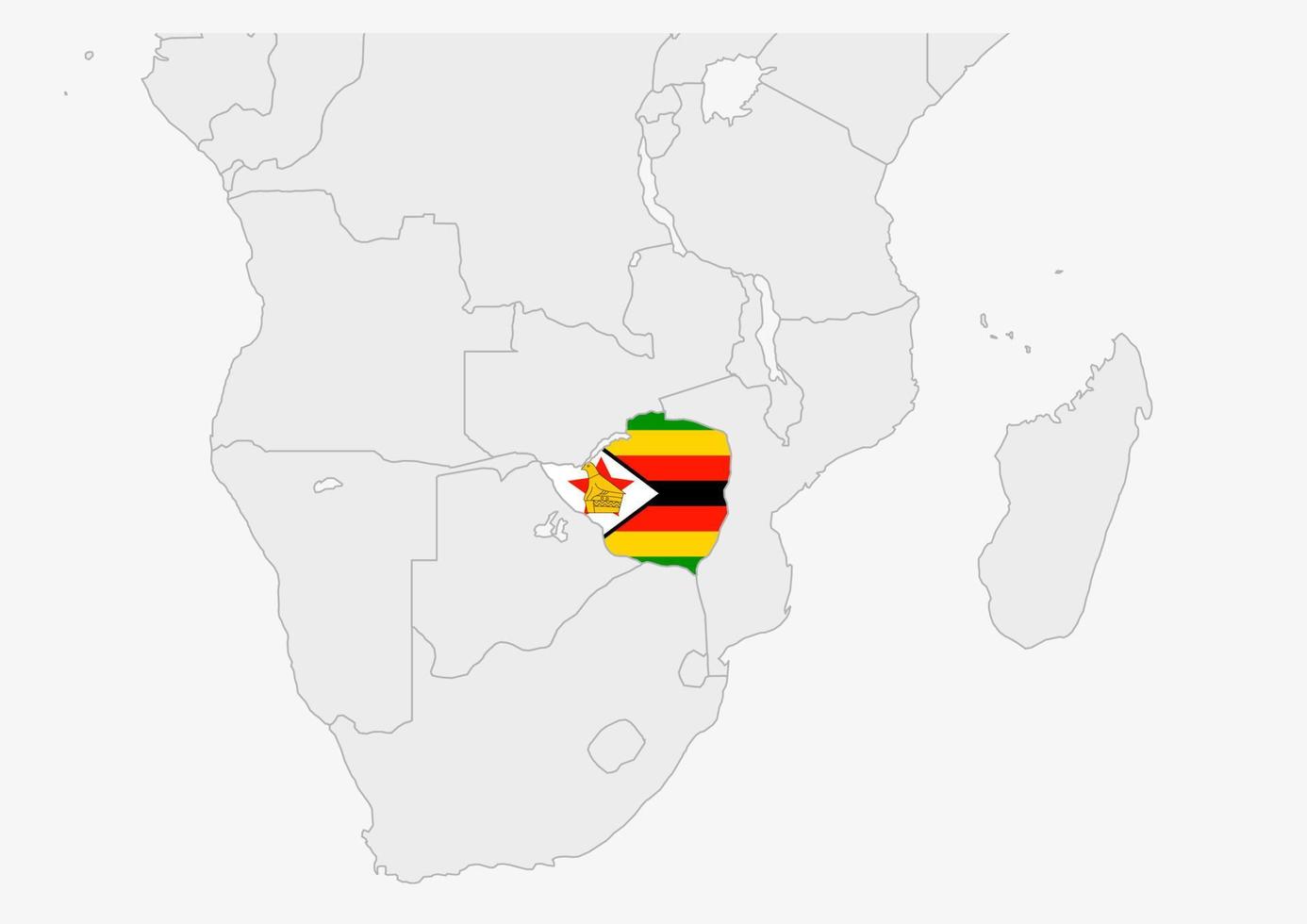 Zimbabwe map highlighted in Zimbabwe flag colors vector