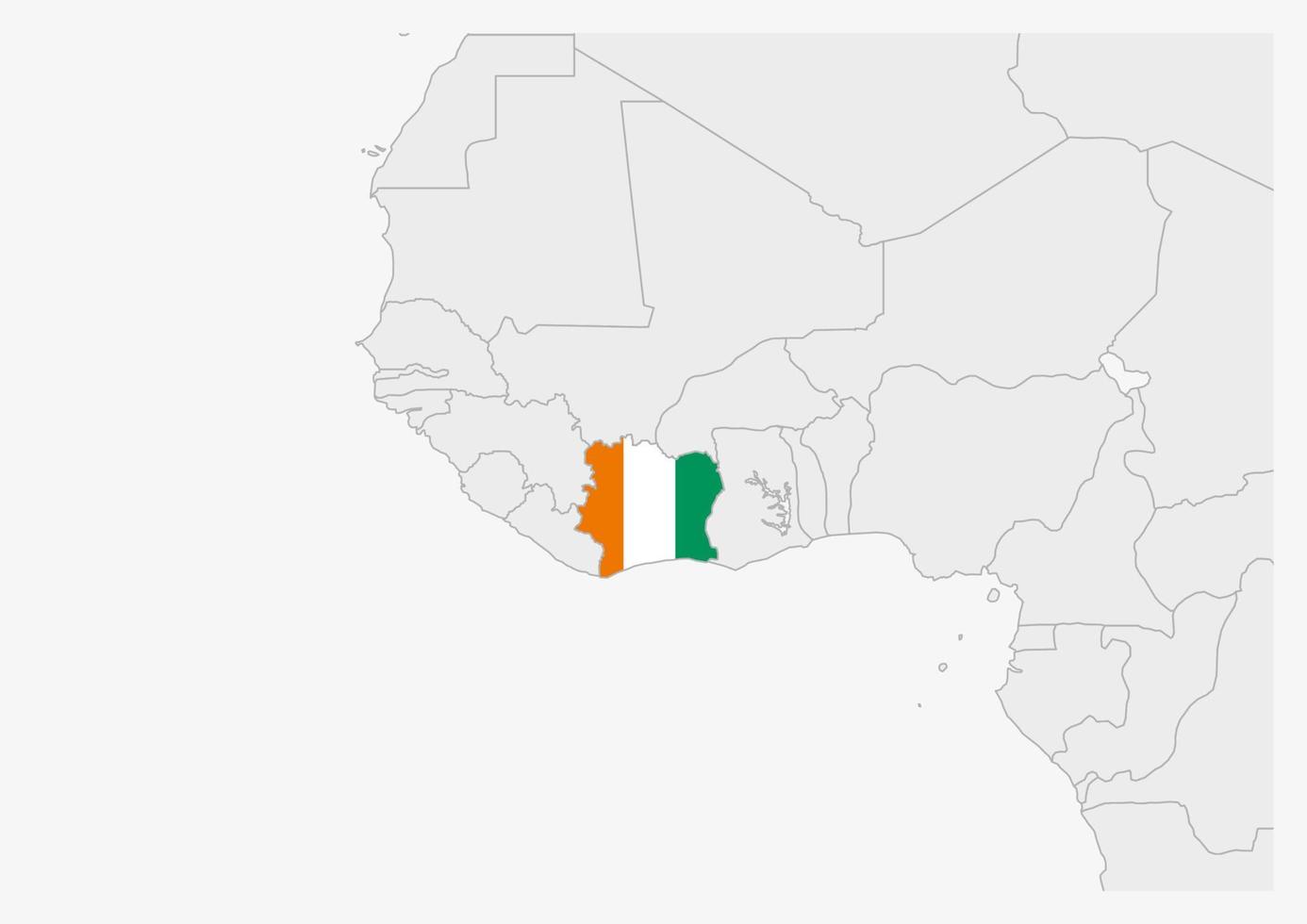 Ivory Coast map highlighted in Ivory Coast flag colors vector