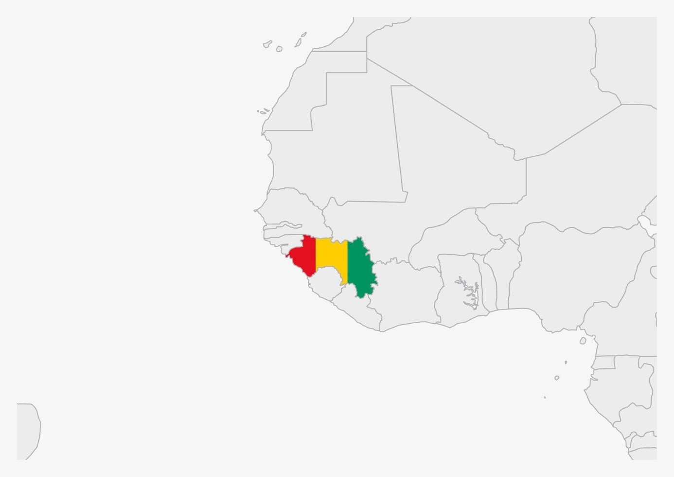 Guinea map highlighted in Guinea flag colors vector