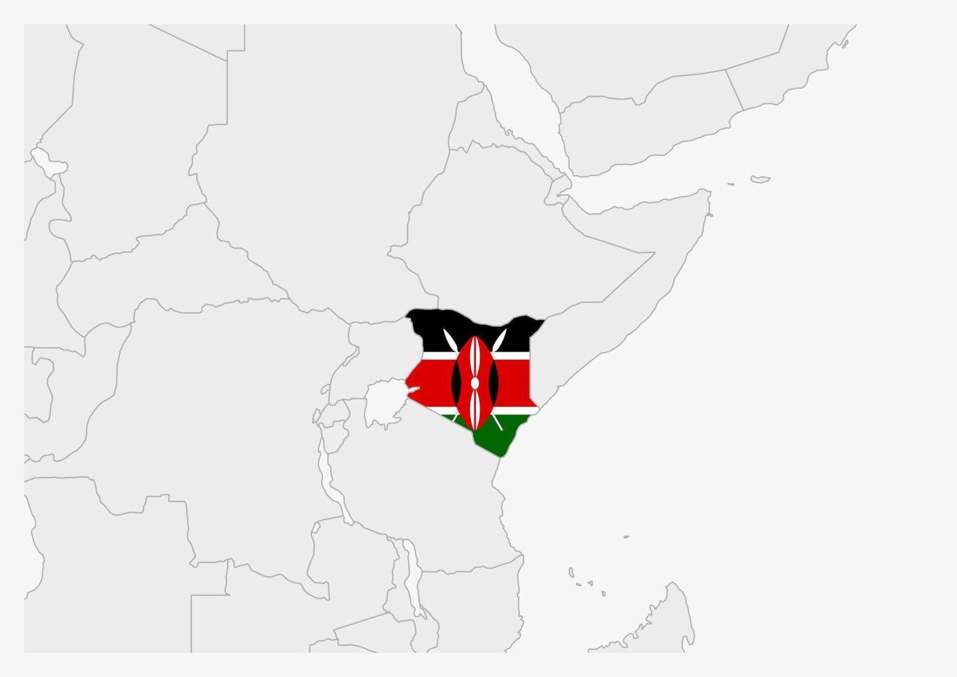 Kenya map highlighted in Kenya flag colors vector