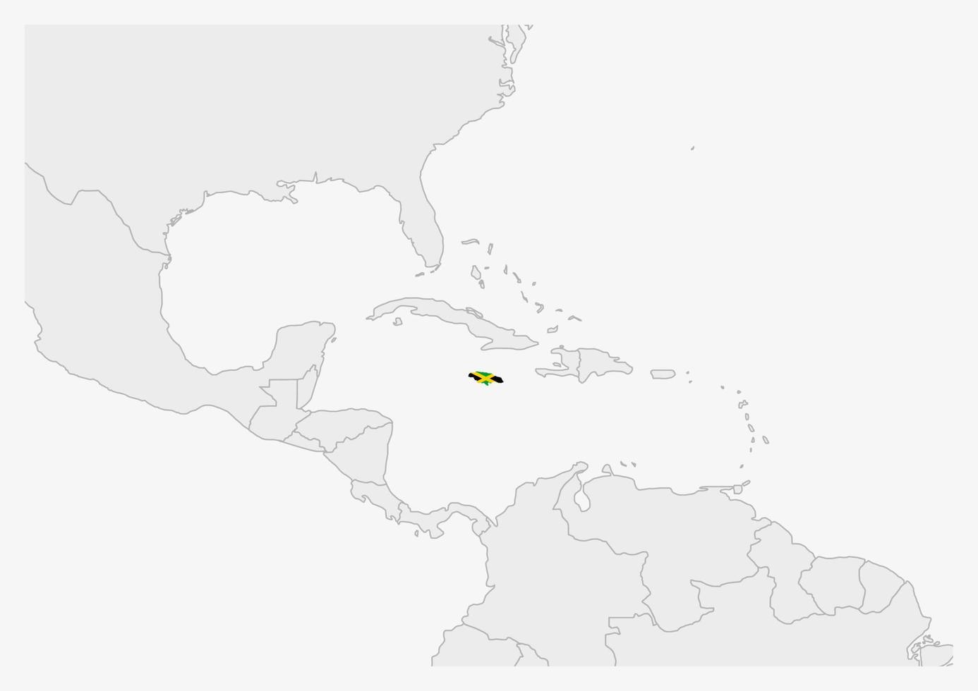 Jamaica map highlighted in Jamaica flag colors vector