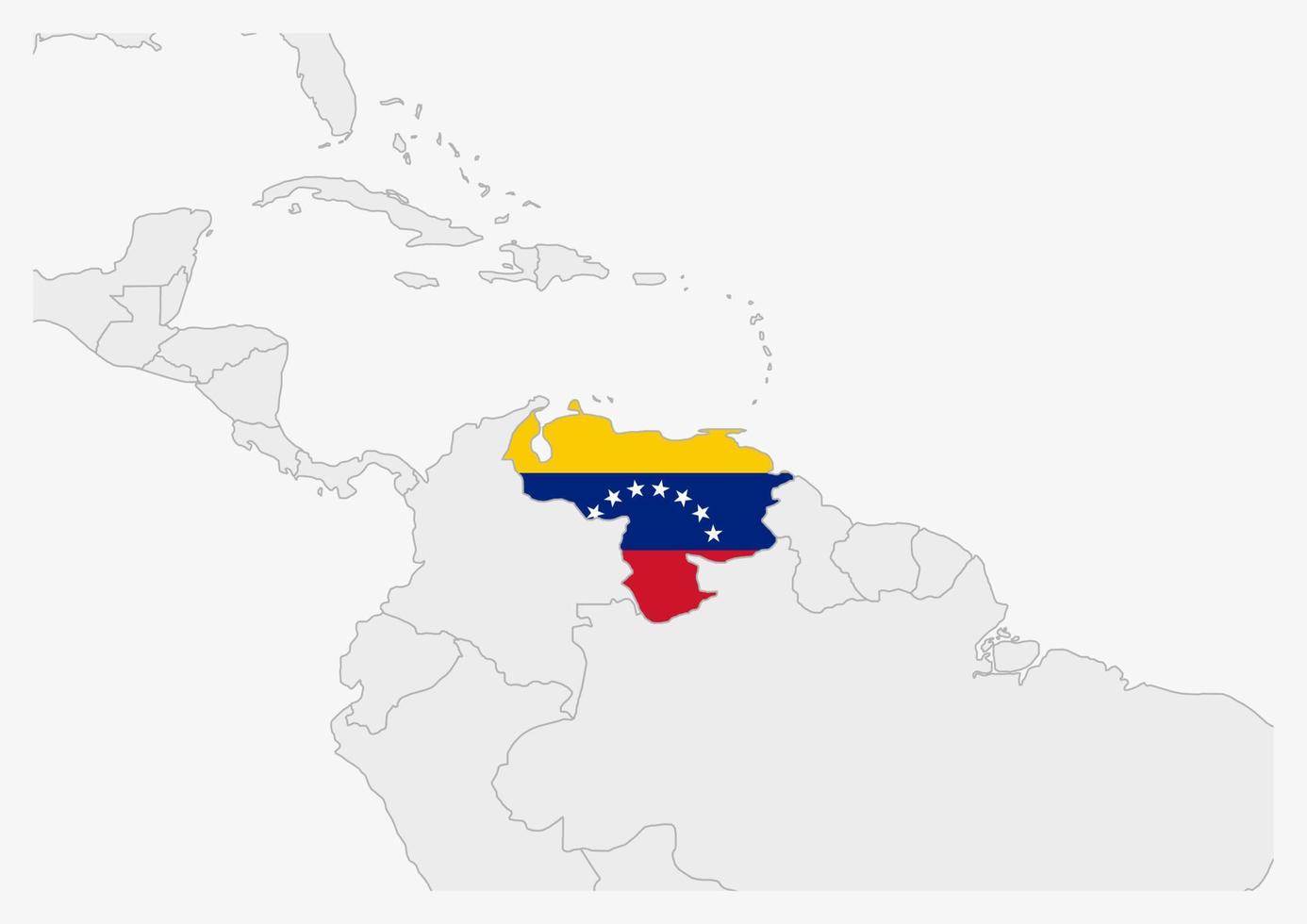Venezuela map highlighted in Venezuela flag colors vector