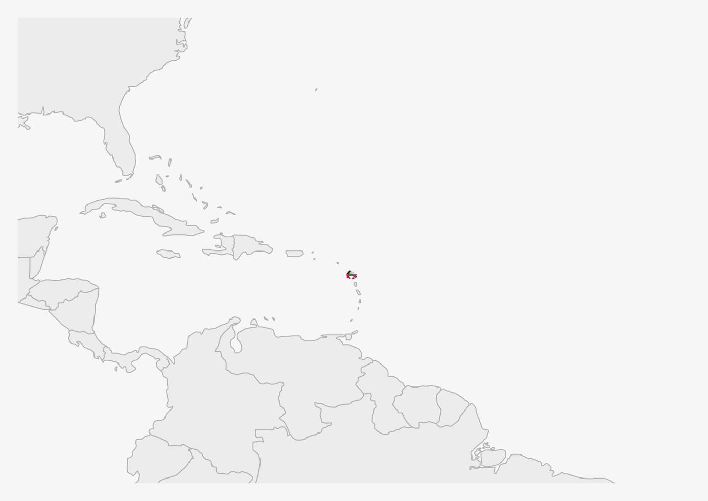 Antigua and Barbuda map highlighted in Antigua and Barbuda flag colors vector