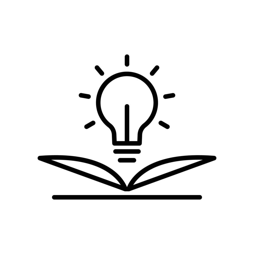 ilustración de icono de línea de bombilla con libro abierto. ilustración de icono relacionada con la idea de estudio. diseño vectorial simple editable. vector