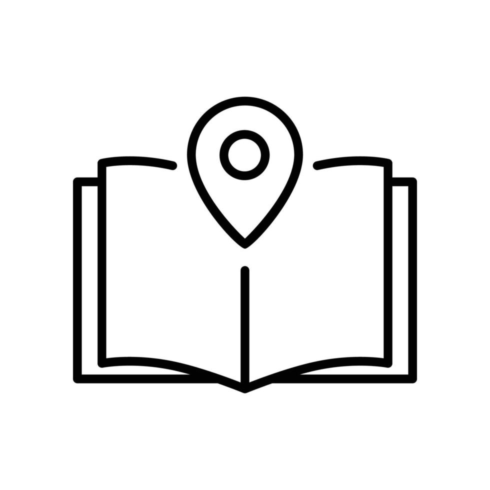Open book line icon illustration with map. icon illustration related to library location. Simple vector design editable.
