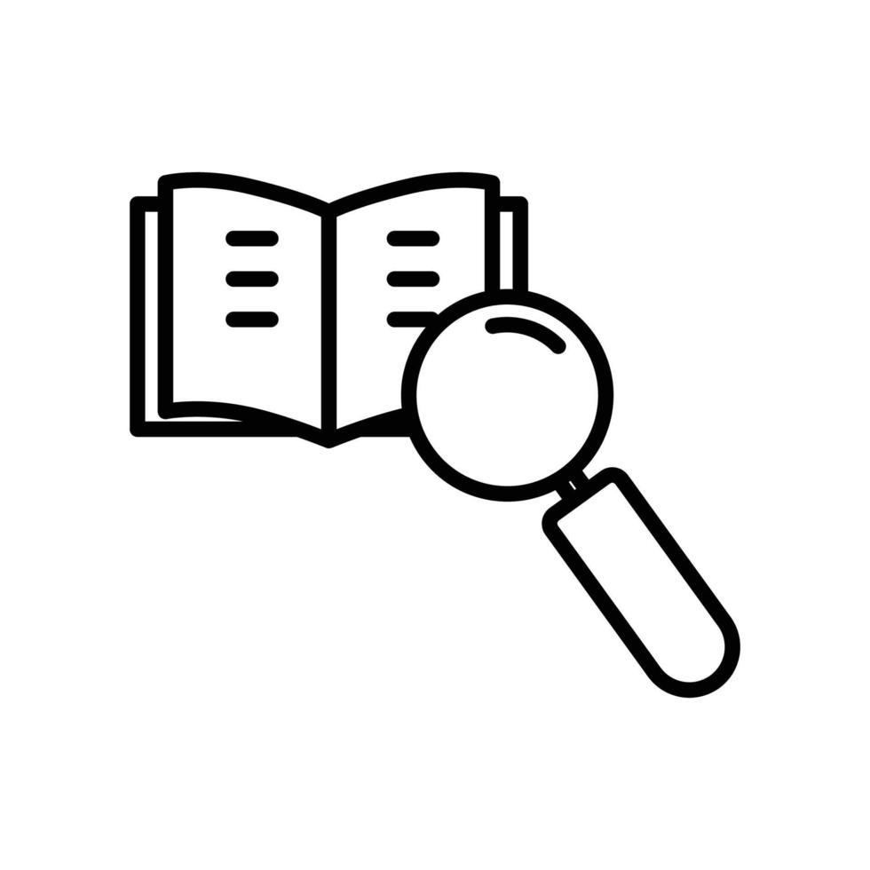 Open book line icon illustration with search. icon illustration related to library, education. Simple vector design editable.