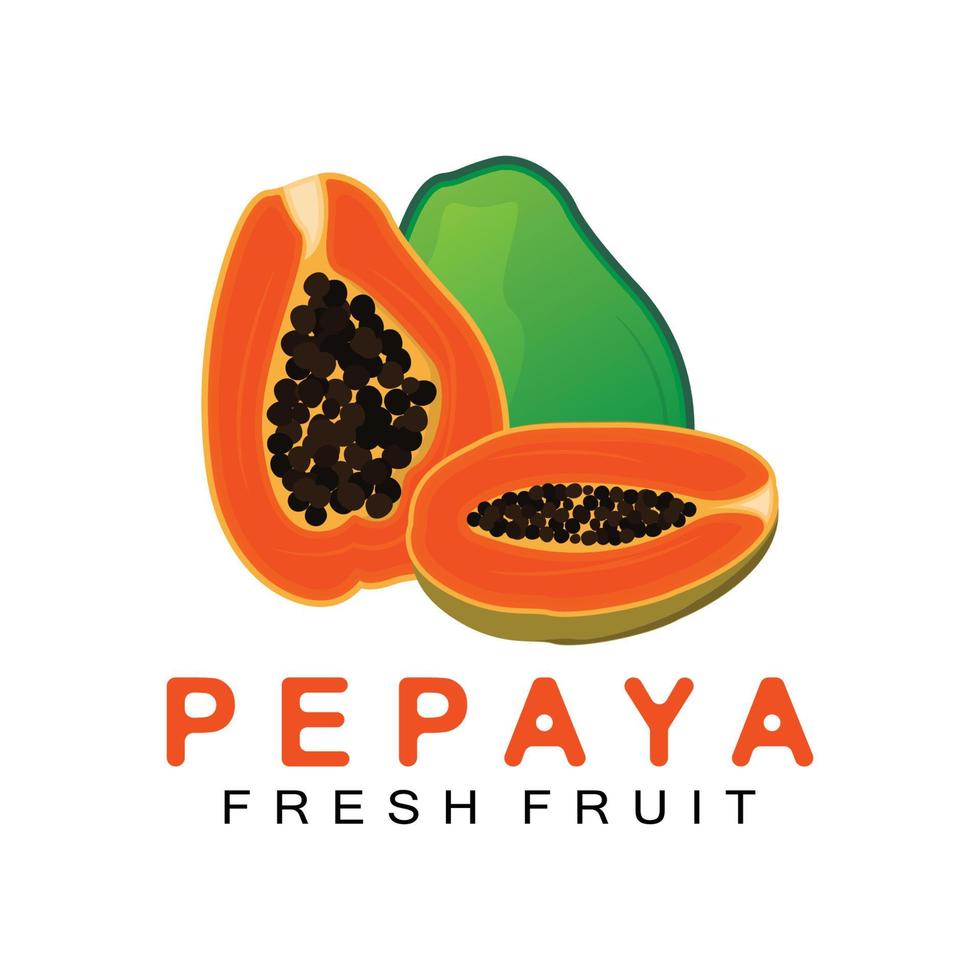 logotipo de papaya con diseño de fruta naranja texturizada, vector de etiqueta de producto de marca de árbol de papaya, mercado de frutas