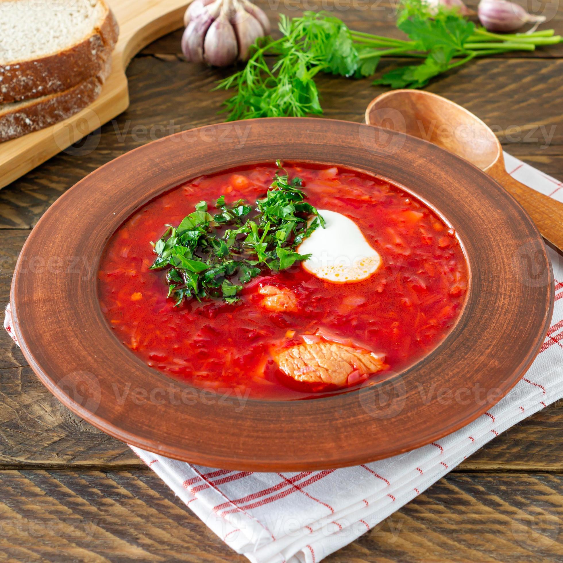 Traditional Ukrainian beetroot soup in Odessa