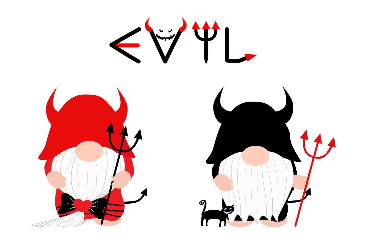Vector - Cute gnome on devil dress with word Evil. Halloween concept.