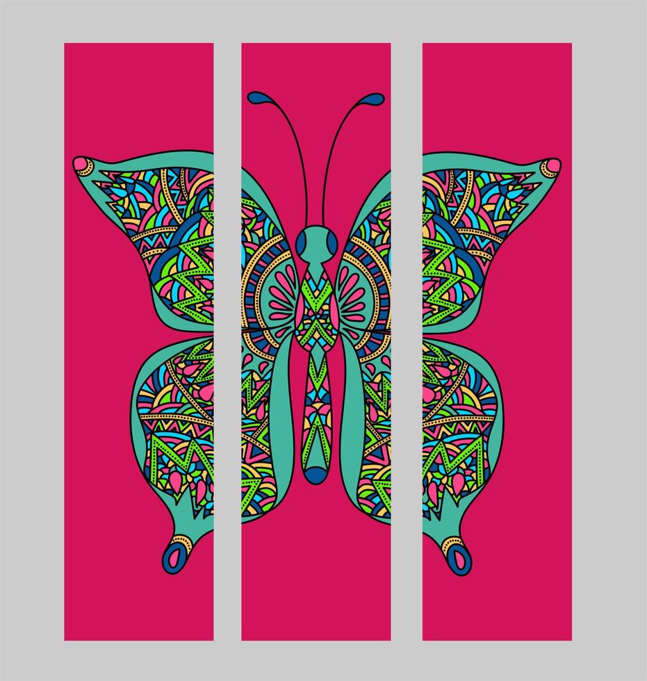 Set of bookmarks with colorful tropical butterfly. vector