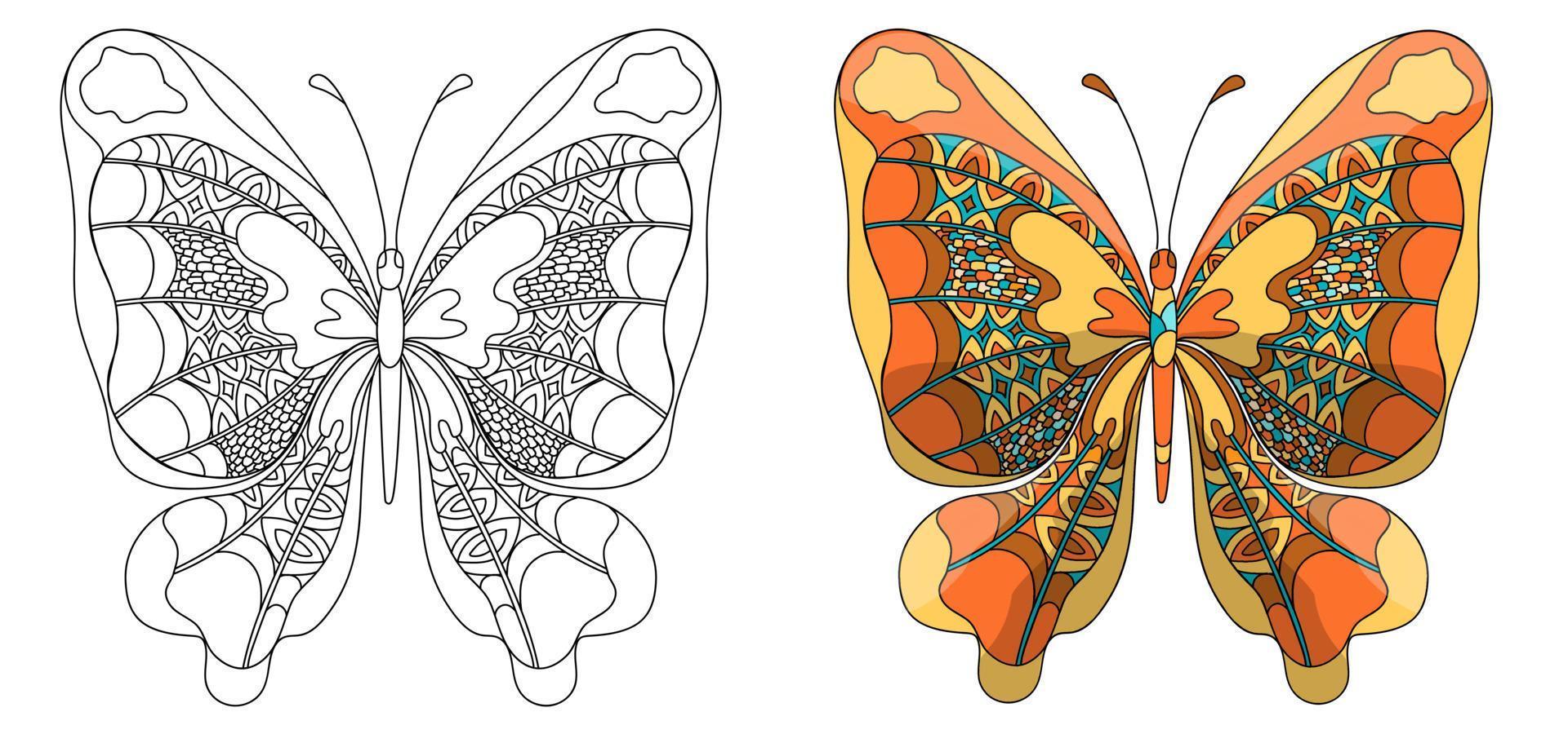 establecer mariposa. página para colorear para adultos en estilo zentangle. vector