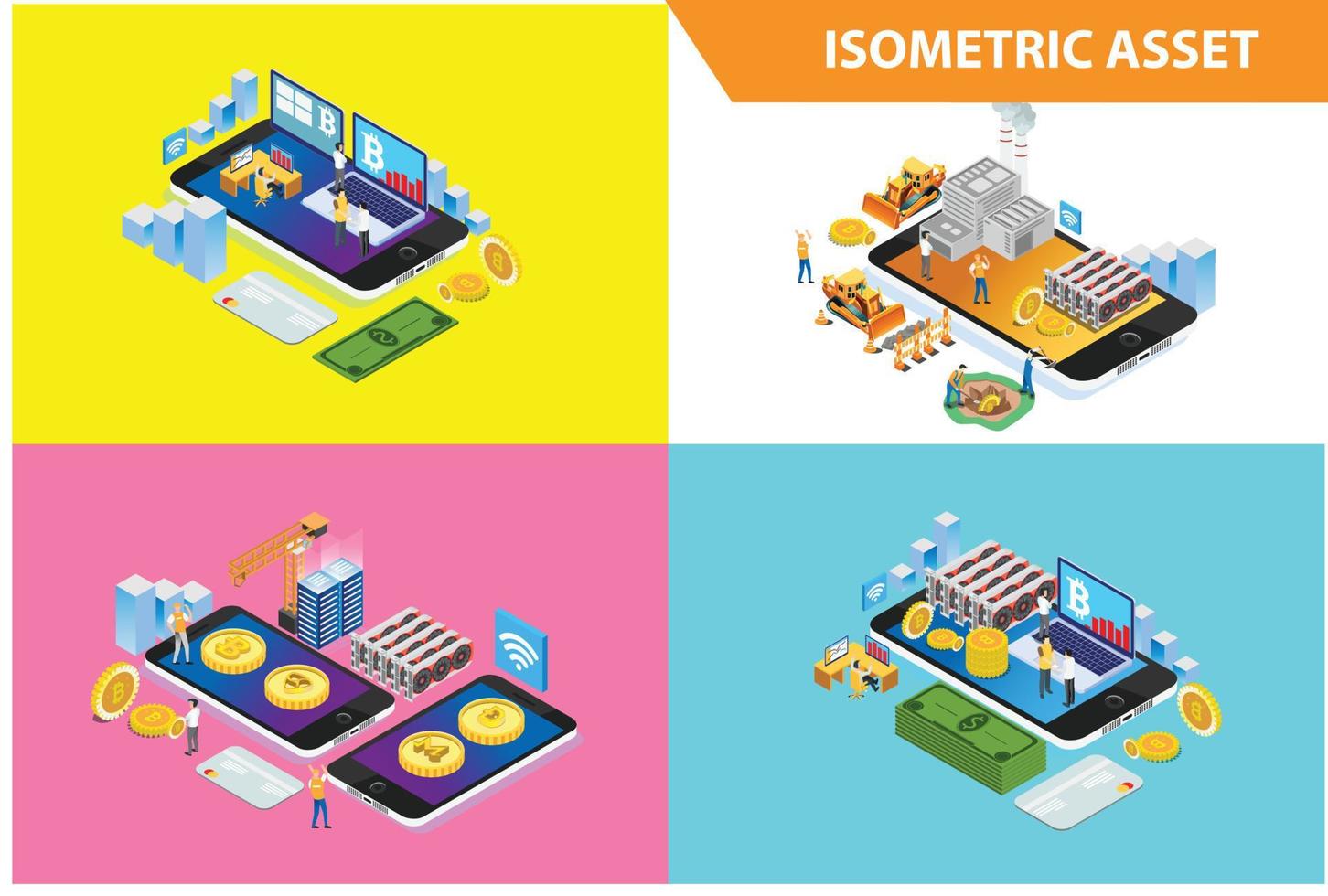 ilustración de tecnología en línea de tienda inteligente de colección de conjunto isométrico 3d moderno en fondo blanco aislado con personas y activos digitales relacionados vector