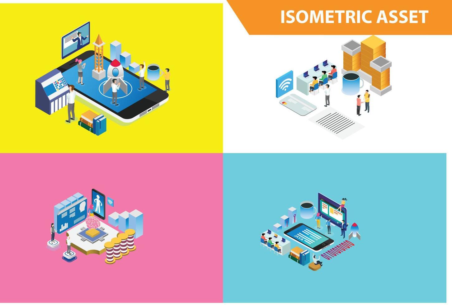 ilustración de tecnología en línea de tienda inteligente de colección de conjunto isométrico 3d moderno en fondo blanco aislado con personas y activos digitales relacionados vector