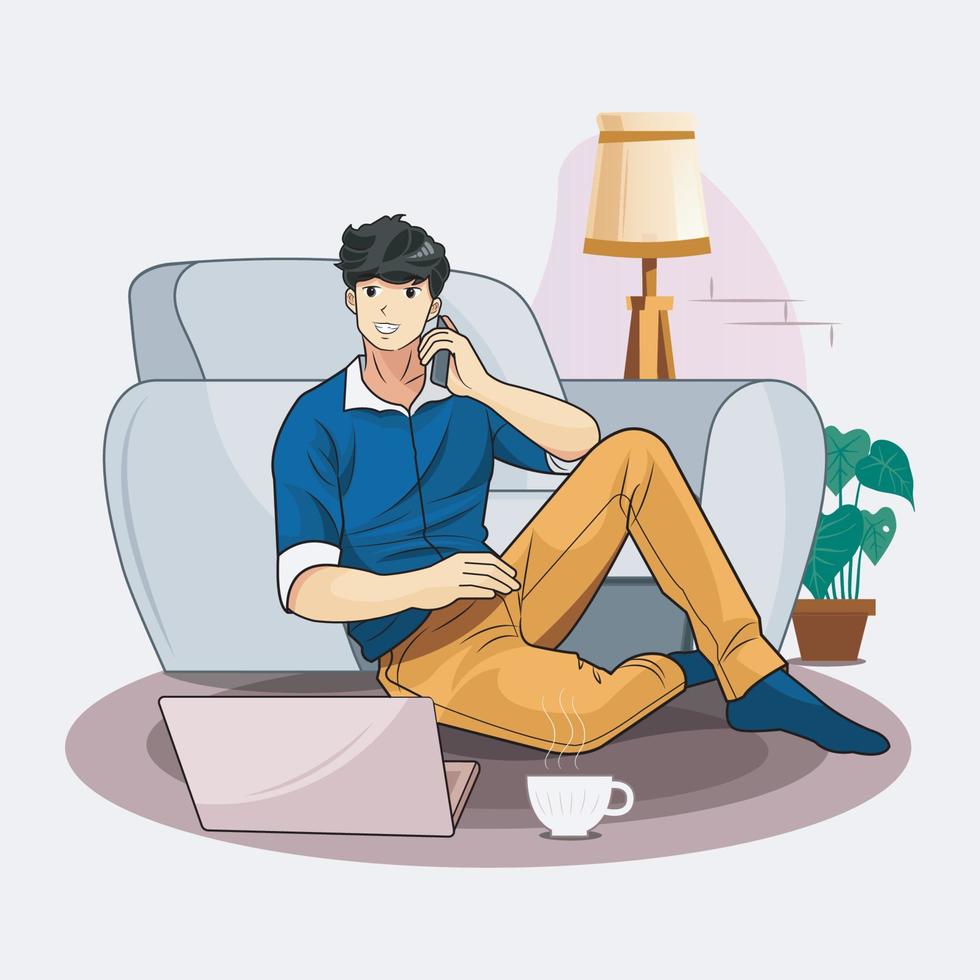 Hygge lifestyle illustration. Working at home vector illustration free download