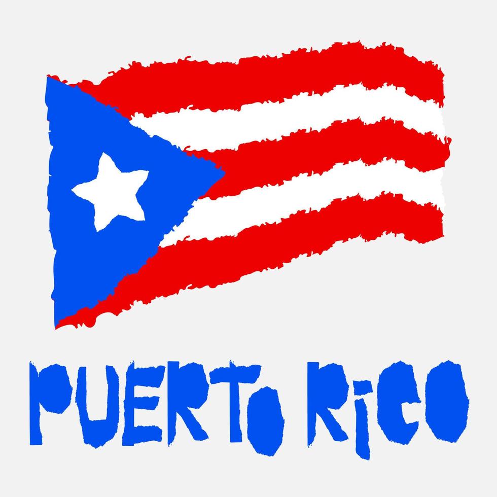 Vintage national flag of Puerto Rico in torn paper grunge texture style. Independence day background. Isolated on white Good idea for retro badge, banner, T-shirt graphic design. vector