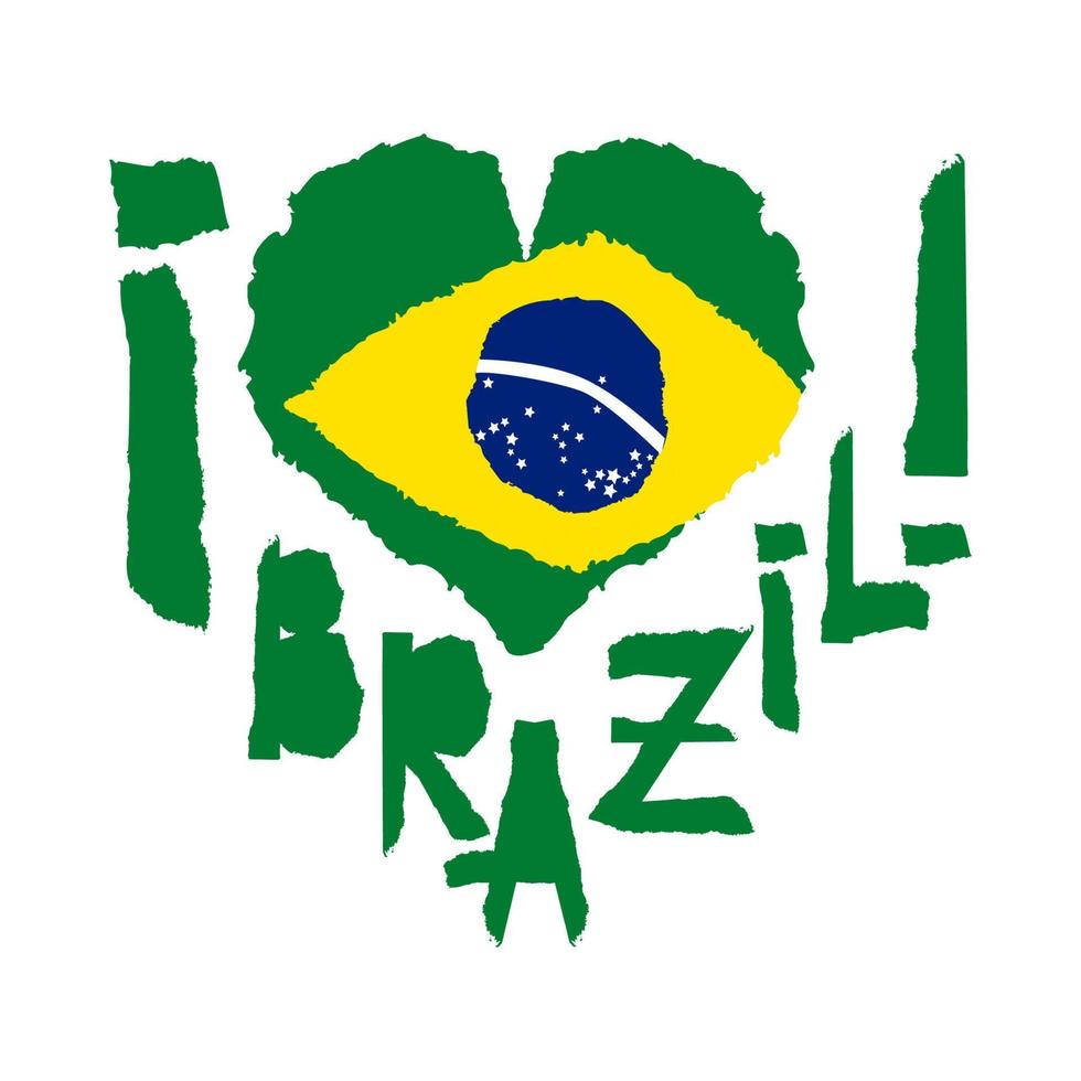 Love Brazil, America. Vintage national flag in silhouette of heart Torn paper grunge texture style. Independence day background. Good idea for retro badge, banner, T-shirt graphic design. vector