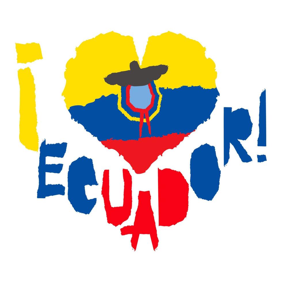 amor ecuador, america. bandera nacional vintage en silueta de estilo de textura de grunge de papel rasgado de corazón. antecedentes del día de la independencia. buena idea para insignia retro, pancarta, diseño gráfico de camisetas. vector