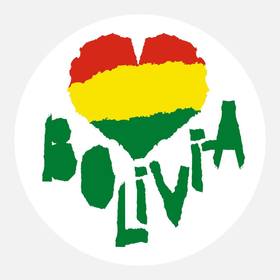 Love Bolivia, America. Vintage national flag in silhouette of heart Torn paper grunge texture style. Independence day background. Good idea for retro badge, banner, T-shirt graphic design. vector