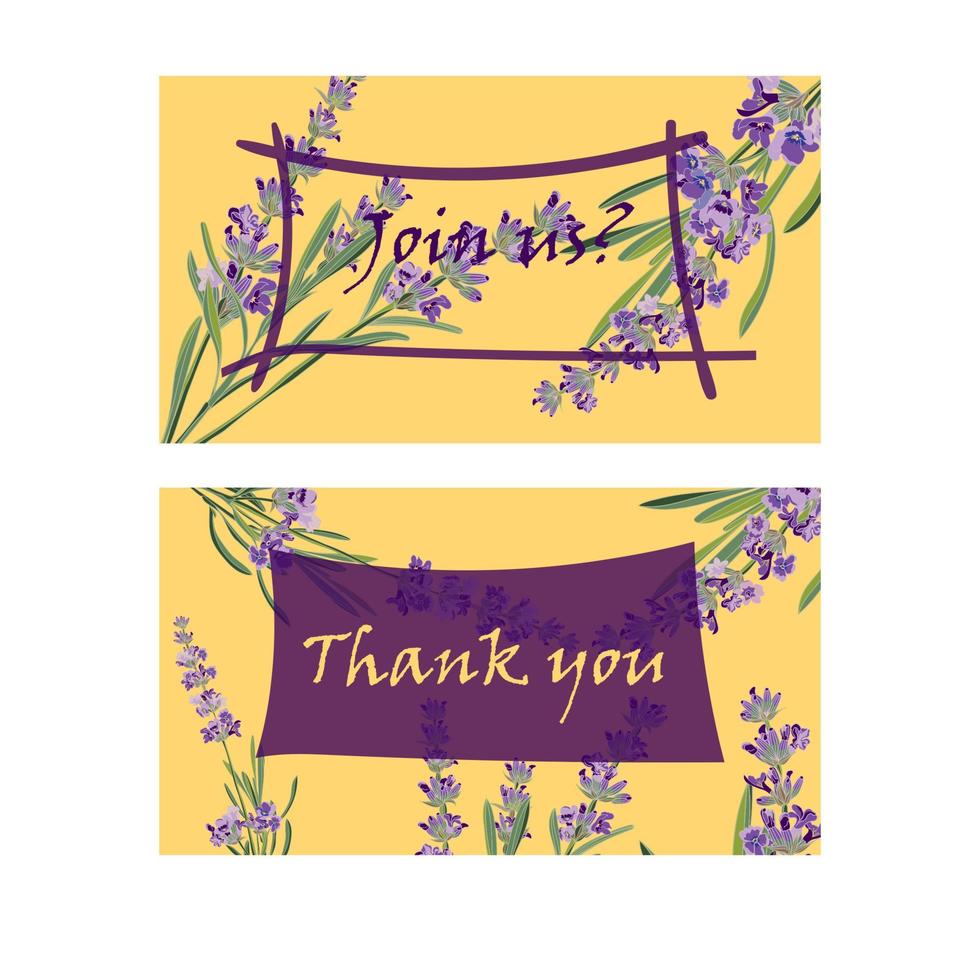 Set invitation cards with flower frame Lavender vector