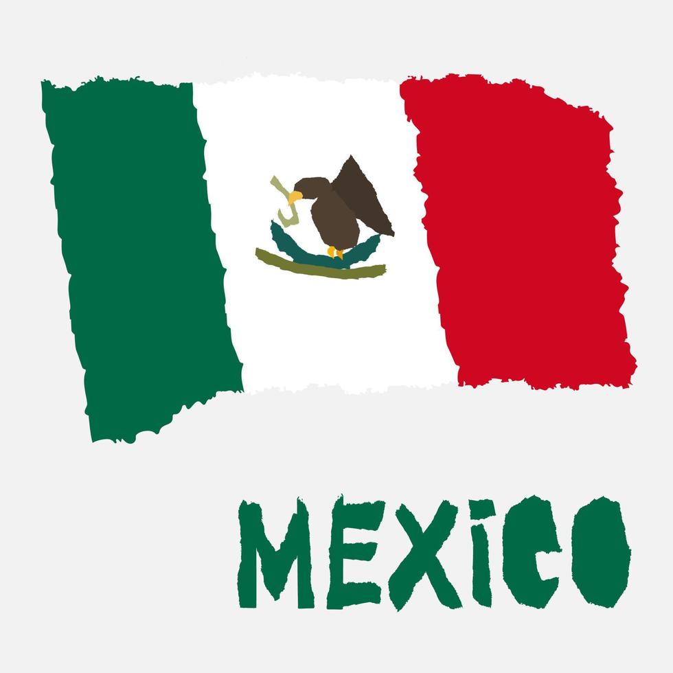 Vintage national flag of Mexico in torn paper grunge texture style. Independence day background. Isolated on white Good idea for retro badge, banner, T-shirt graphic design. vector