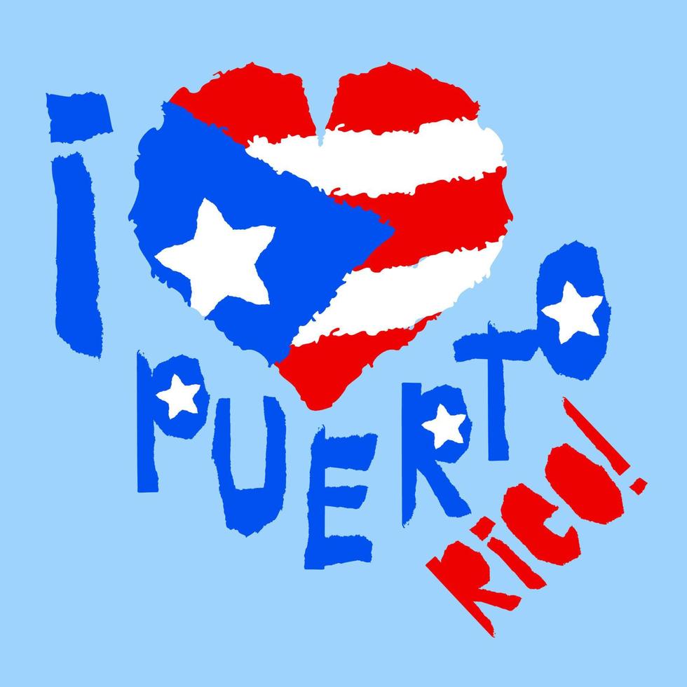 Love Puerto Rico, America. Vintage national flag in silhouette of heart Torn paper grunge texture style. Independence day background. Good idea for retro badge, banner, T-shirt graphic design. vector