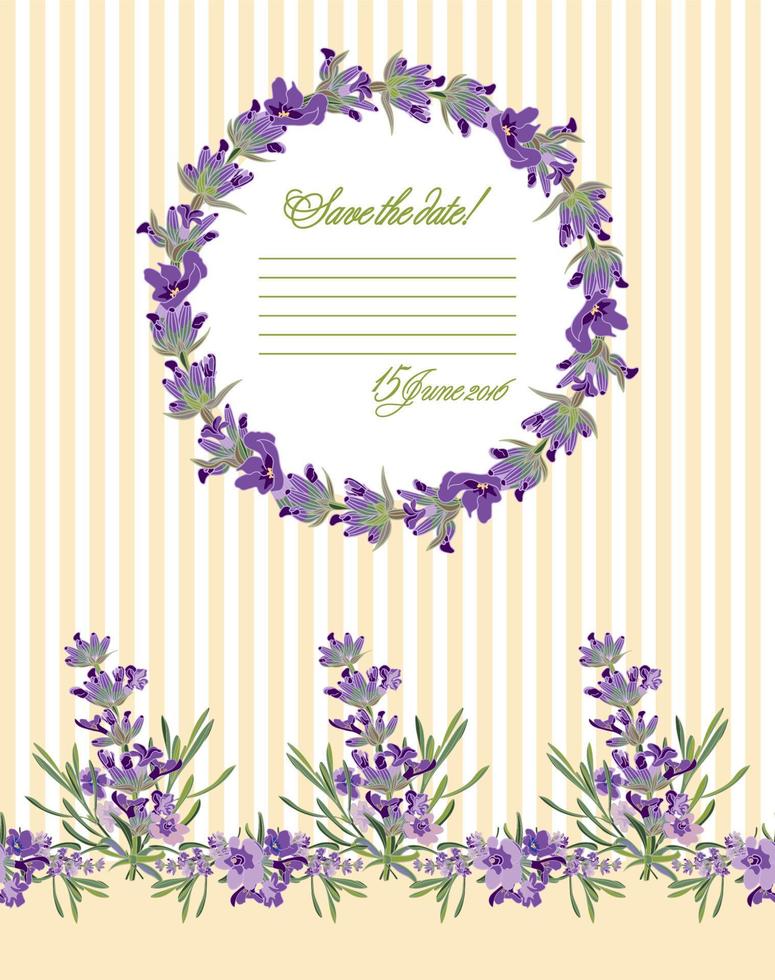 tarjeta de felicitación con flores de lavanda. ilustración botánica. vector